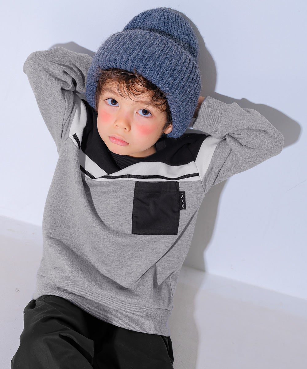 子供服 男の子 子ども服 こども キッズ ジュニア ポケットつき 配色切り替え 長そで 裏毛トレーナー 杢ｸﾞﾚｰ(92) モデル画像1