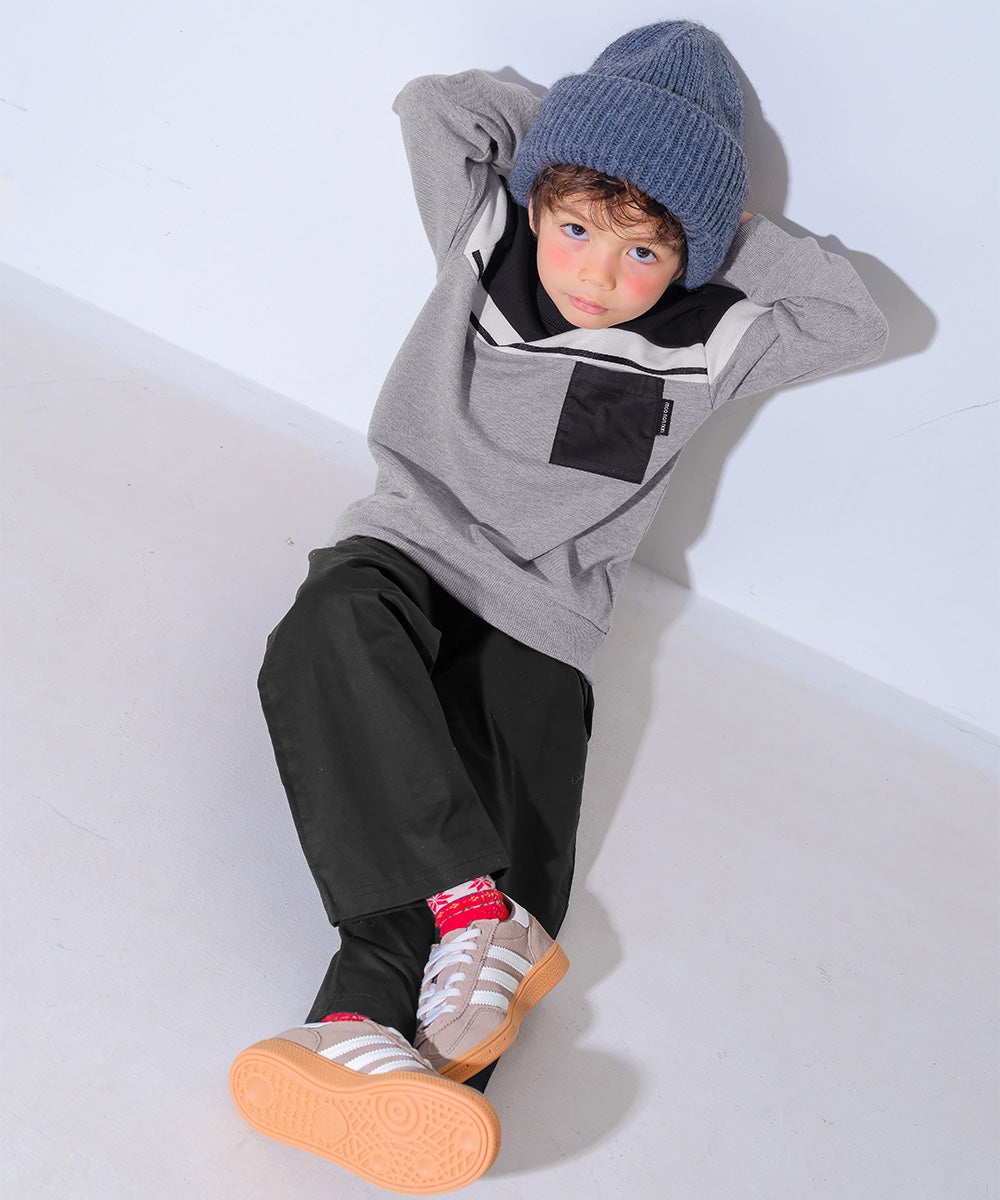 子供服 男の子 子ども服 こども キッズ ジュニア ポケットつき 配色切り替え 長そで 裏毛トレーナー 杢ｸﾞﾚｰ(92) モデル画像3
