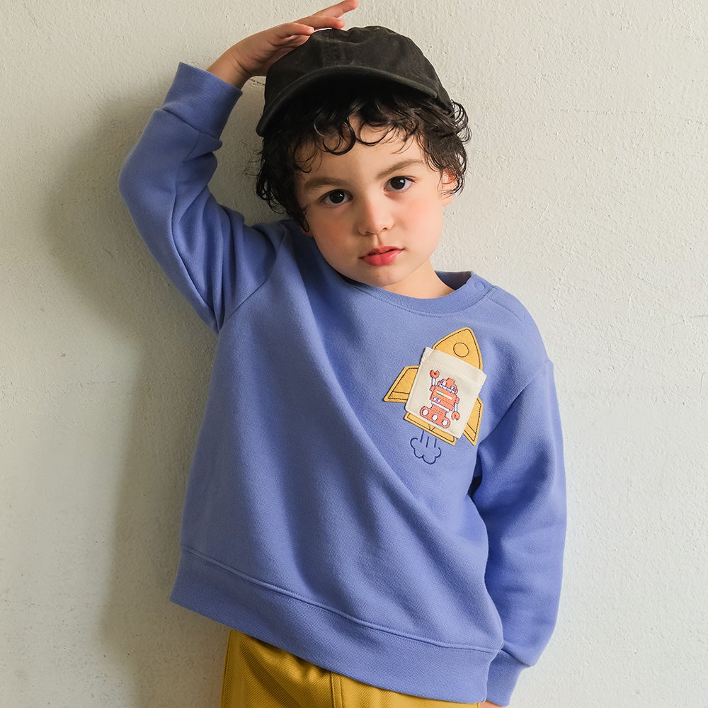 ベビー服 男の子 ロケット ＆ ロボット 刺繍 ポケットつき 裏毛トレーナー