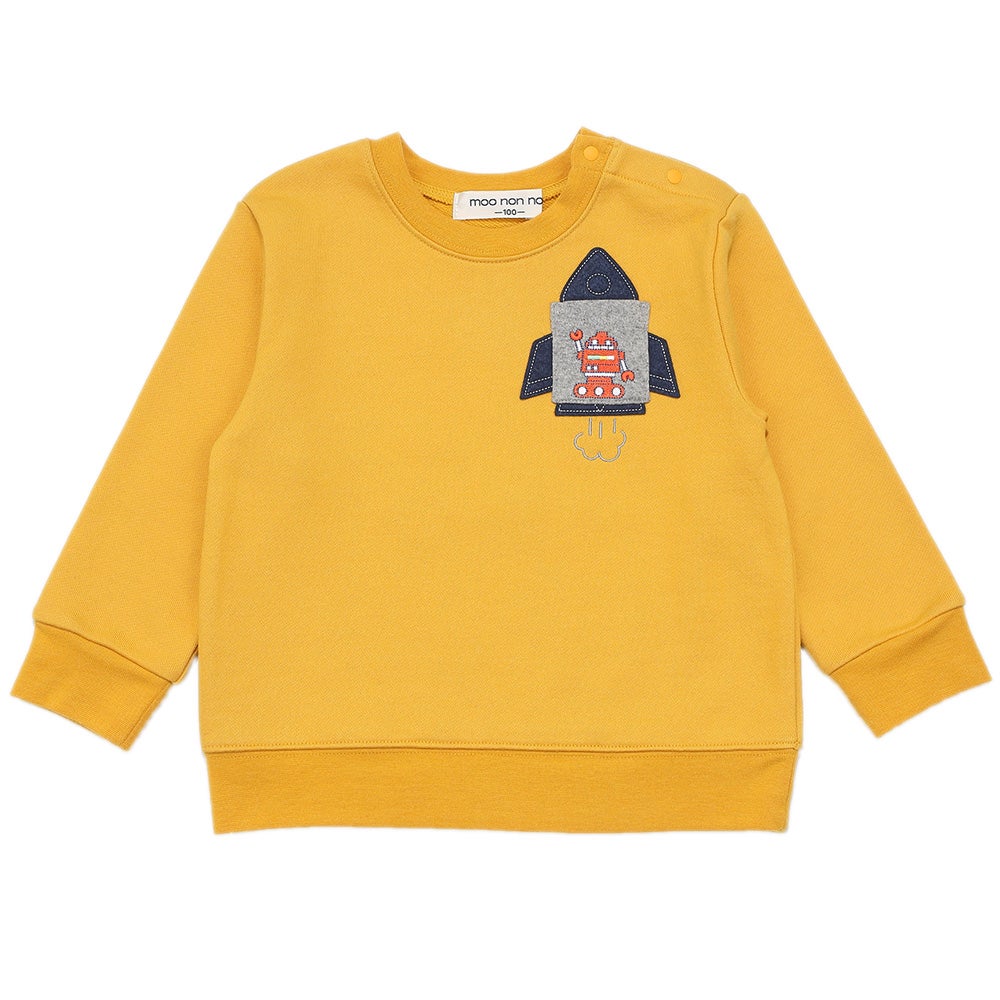 ベビー服 男の子 ロケット ＆ ロボット 刺繍 ポケットつき 裏毛トレーナー イエロー(04) 正面