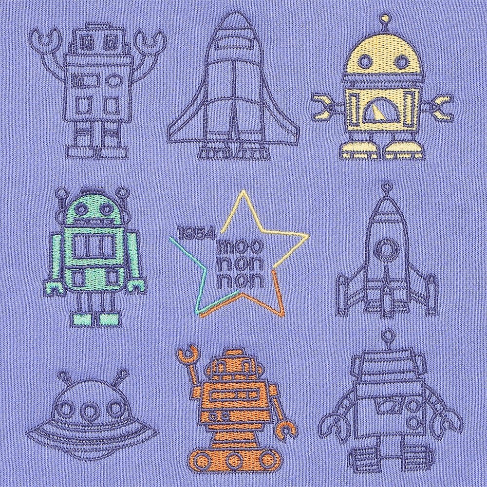 ベビー服 男の子 ロケット ＆ ロボット 刺繍 ポケットつき 裏毛トレーナー ブルー(61) デザインポイント2