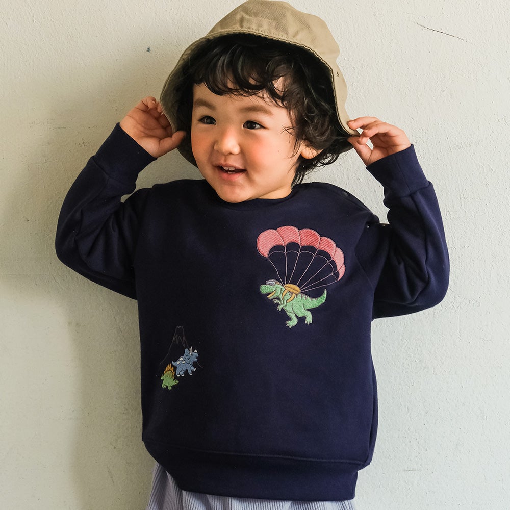 ベビー服 男の子 子ども服 こども キッズ 恐竜 刺繍 ダイナソー パラシュート モチーフ 長そで