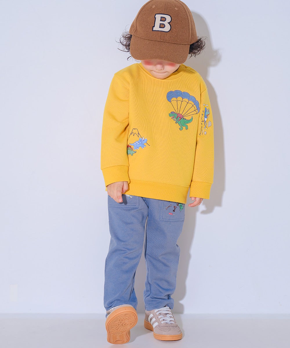 ベビー服 男の子 子ども服 こども キッズ 恐竜 刺繍 ダイナソー パラシュート モチーフ 長そで イエロー(04) モデル画像2