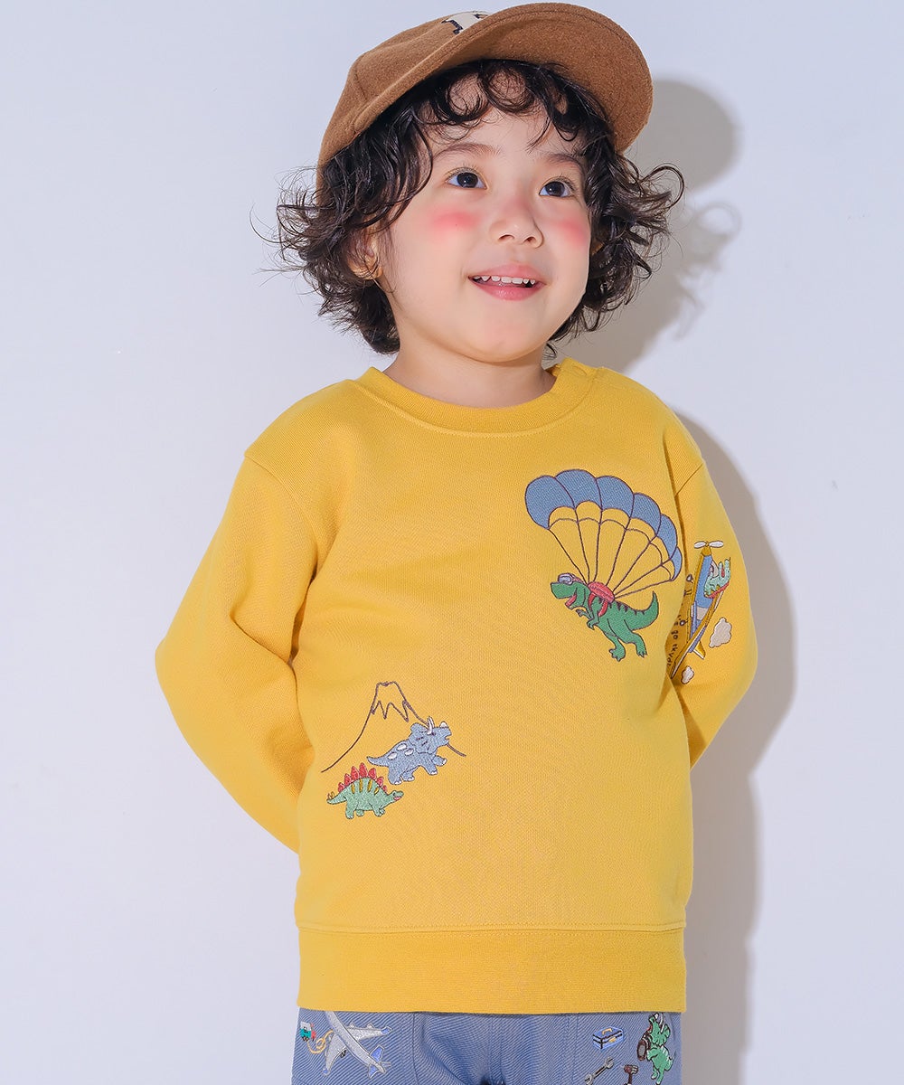 ベビー服 男の子 子ども服 こども キッズ 恐竜 刺繍 ダイナソー パラシュート モチーフ 長そで イエロー(04) モデル画像3
