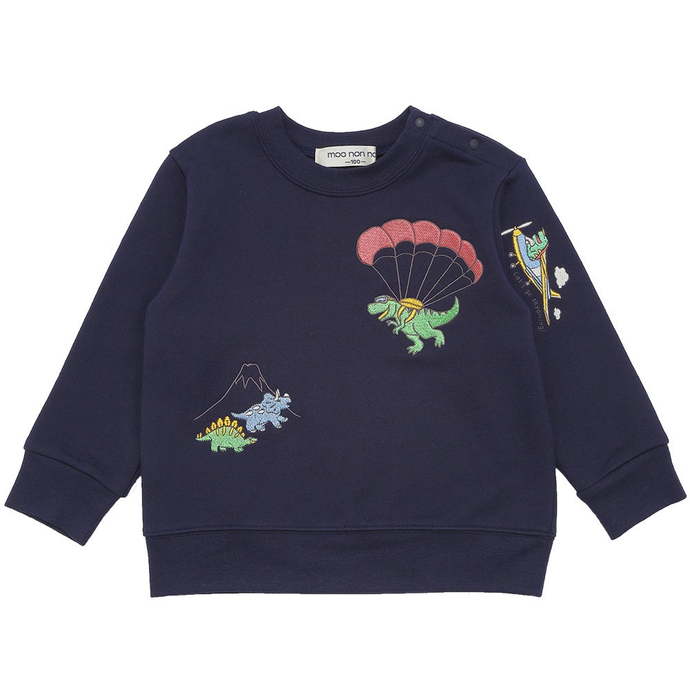 ベビー服 男の子 子ども服 こども キッズ 恐竜 刺繍 ダイナソー パラシュート モチーフ 長そで ネイビー(06) 正面