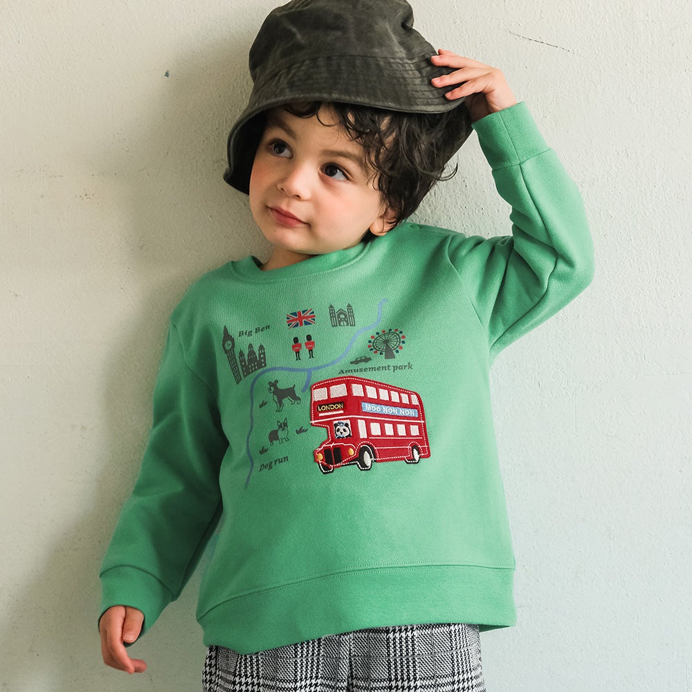 ベビー服 男の子 子ども服 こども キッズ 乗り物 ロンドンバス ワッペン 刺繍 海外 プリント