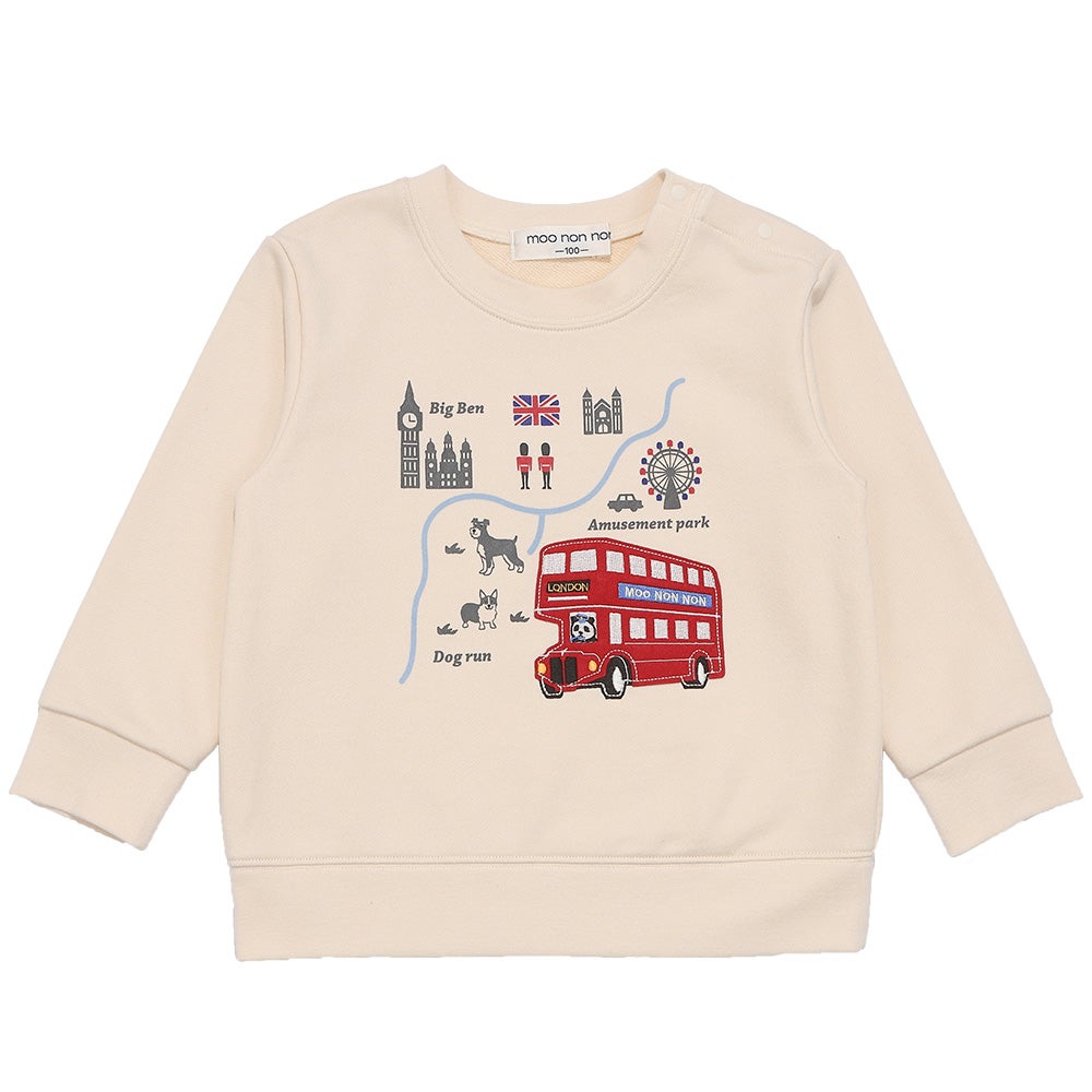 ベビー服 男の子 子ども服 こども キッズ 乗り物 ロンドンバス ワッペン 刺繍 海外 プリント アイボリー(12) 正面