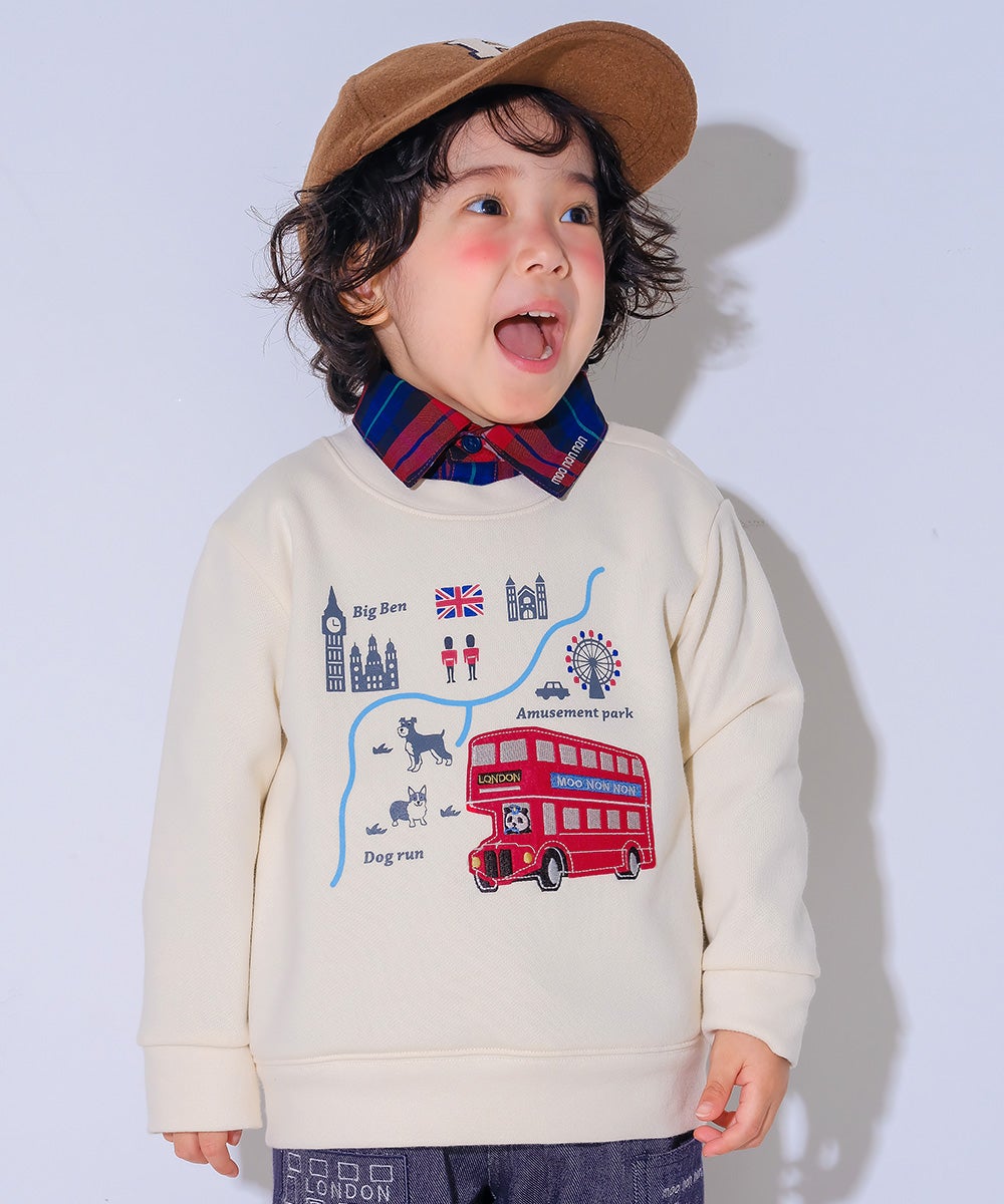 ベビー服 男の子 子ども服 こども キッズ 乗り物 ロンドンバス ワッペン 刺繍 海外 プリント アイボリー(12) モデル画像アップ