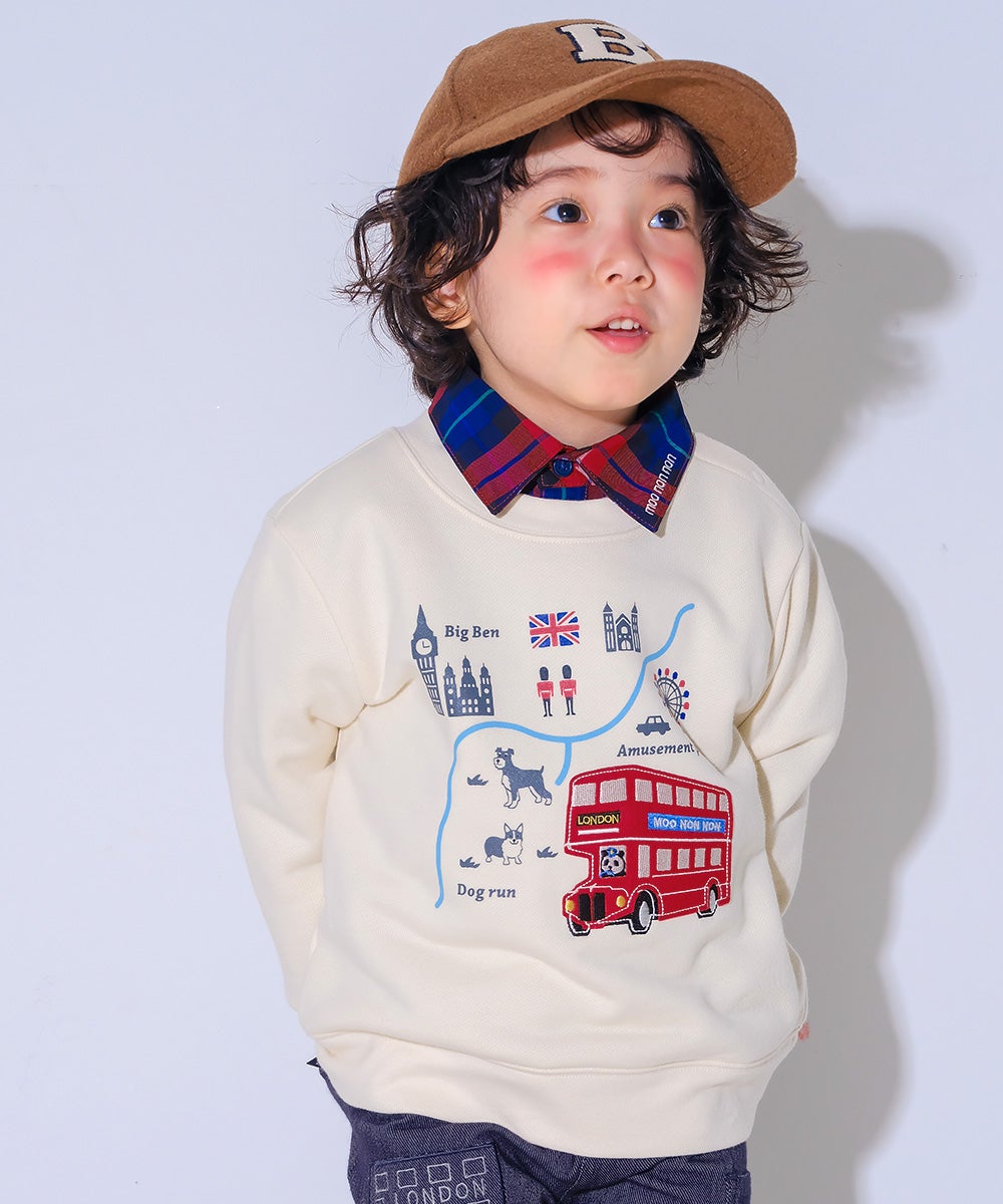 ベビー服 男の子 子ども服 こども キッズ 乗り物 ロンドンバス ワッペン 刺繍 海外 プリント アイボリー(12) モデル画像1