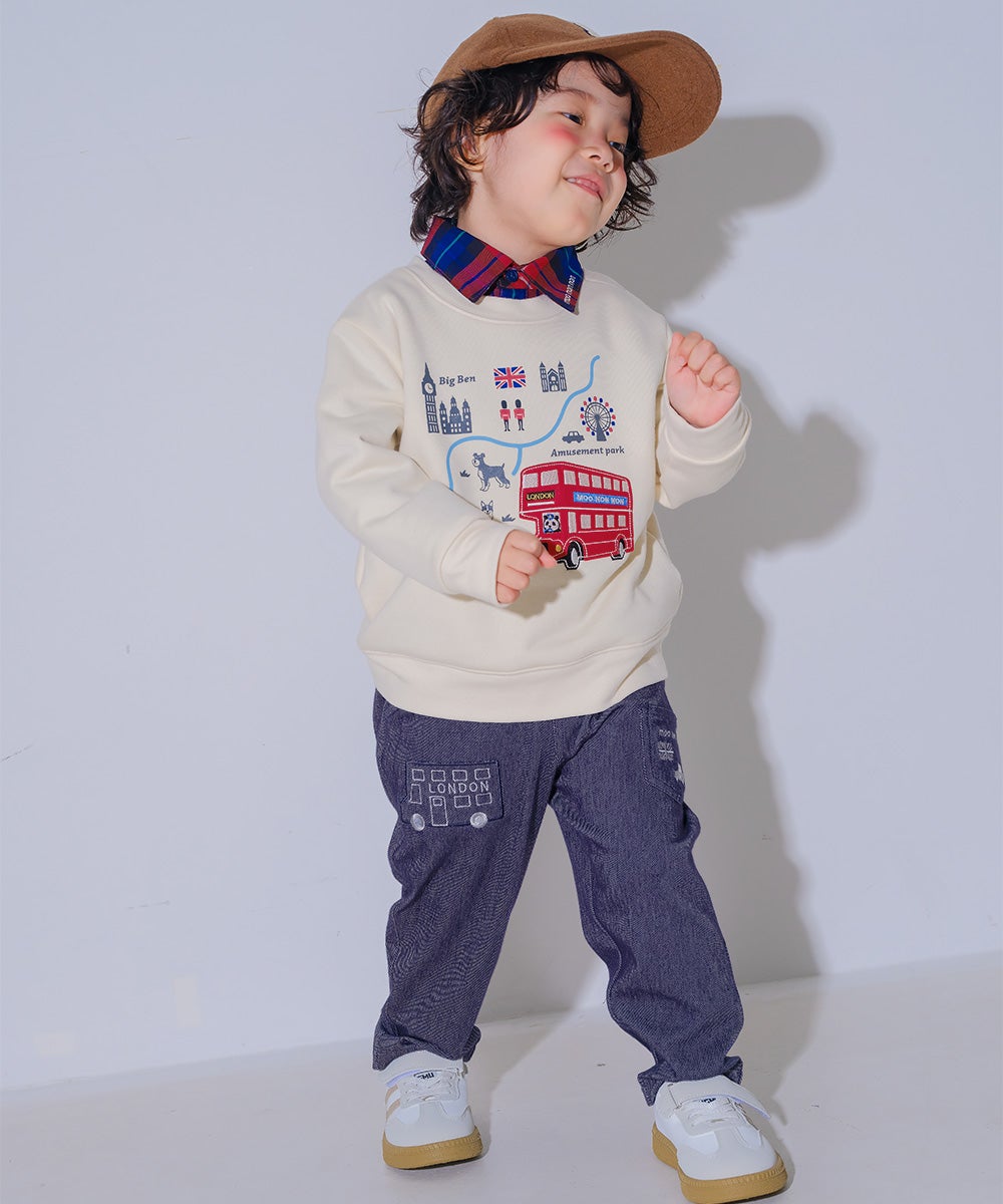 ベビー服 男の子 子ども服 こども キッズ 乗り物 ロンドンバス ワッペン 刺繍 海外 プリント アイボリー(12) モデル画像2