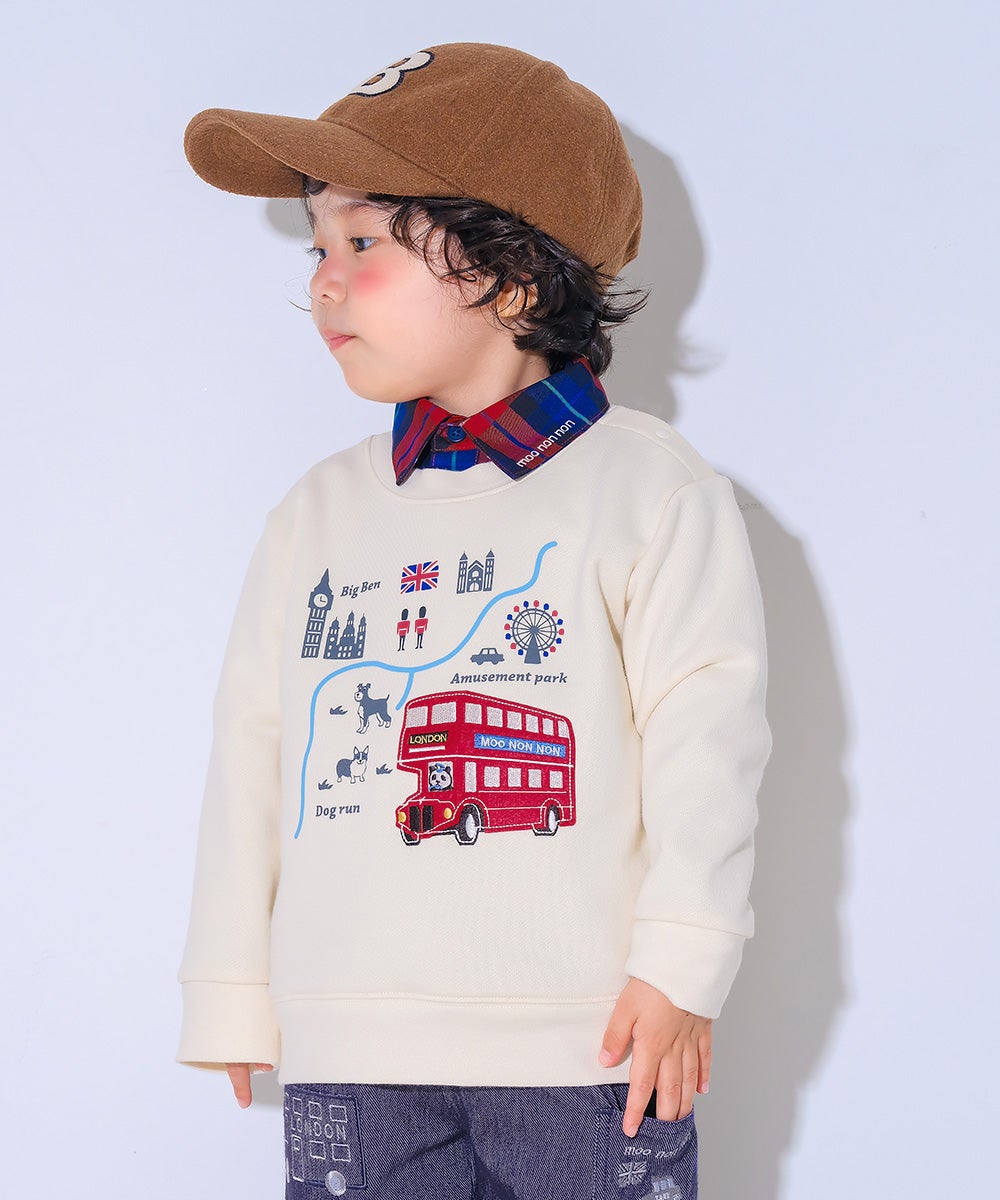 ベビー服 男の子 子ども服 こども キッズ 乗り物 ロンドンバス ワッペン 刺繍 海外 プリント アイボリー(12) モデル画像3