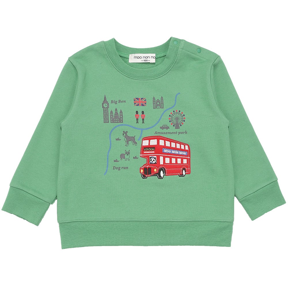 ベビー服 男の子 子ども服 こども キッズ 乗り物 ロンドンバス ワッペン 刺繍 海外 プリント グリーン(08) 正面