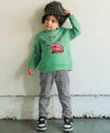 ベビー服 男の子 子ども服 こども キッズ 乗り物 ロンドンバス ワッペン 刺繍 海外 プリント グリーン(08) モデル画像全身