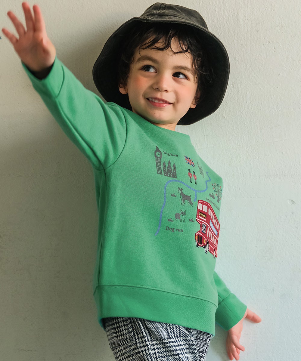 ベビー服 男の子 子ども服 こども キッズ 乗り物 ロンドンバス ワッペン 刺繍 海外 プリント グリーン(08) モデル画像2