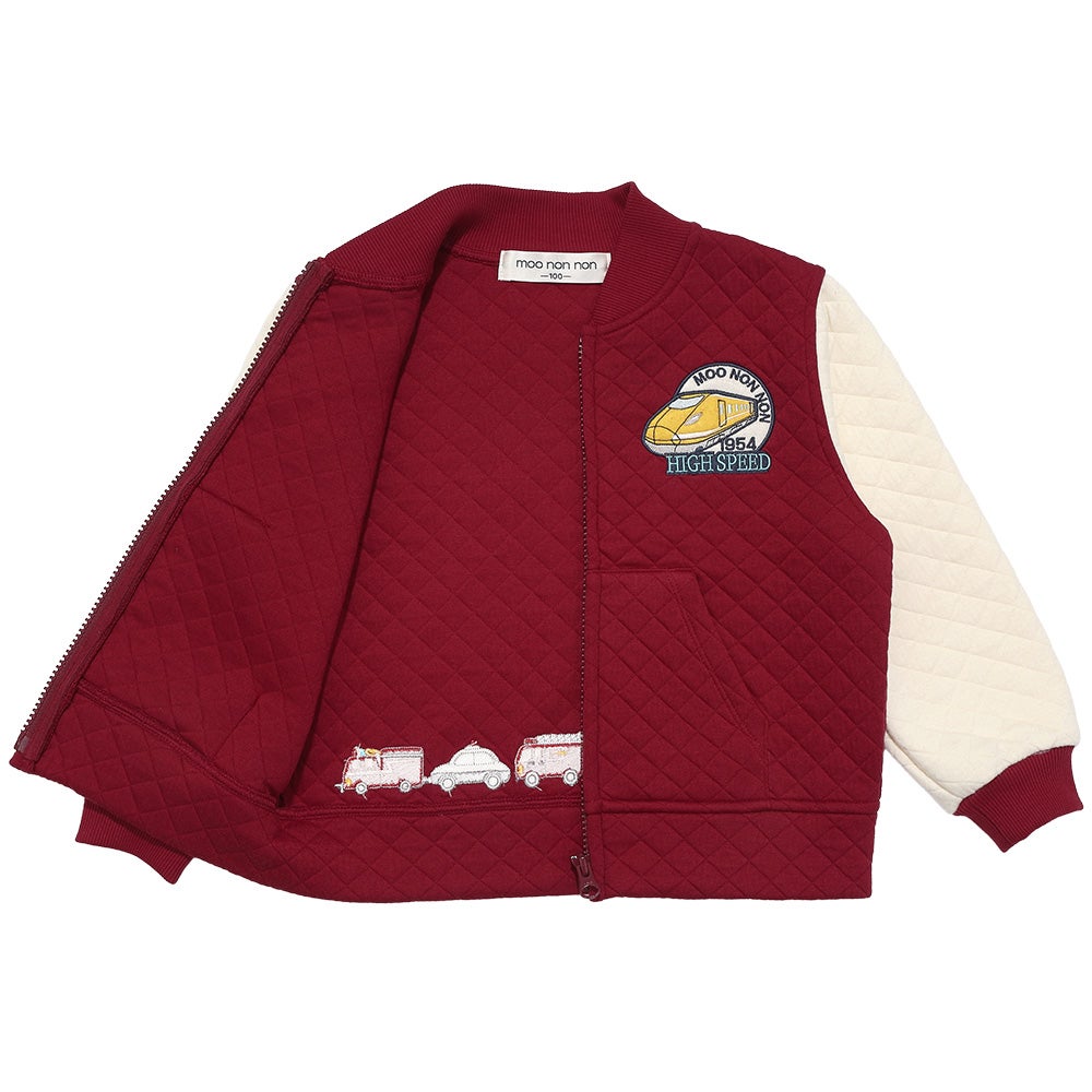 ベビー服 男の子 電車 はたらく車 乗り物ワッペン ニットキルトジャケット レッド(03) デザインポイント1
