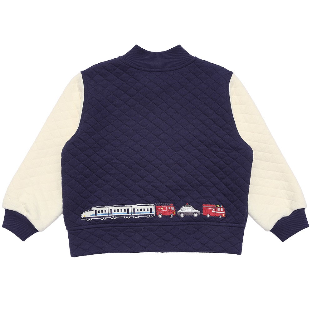 ベビー服 男の子 電車 はたらく車 乗り物ワッペン ニットキルトジャケット ネイビー(06) 背面