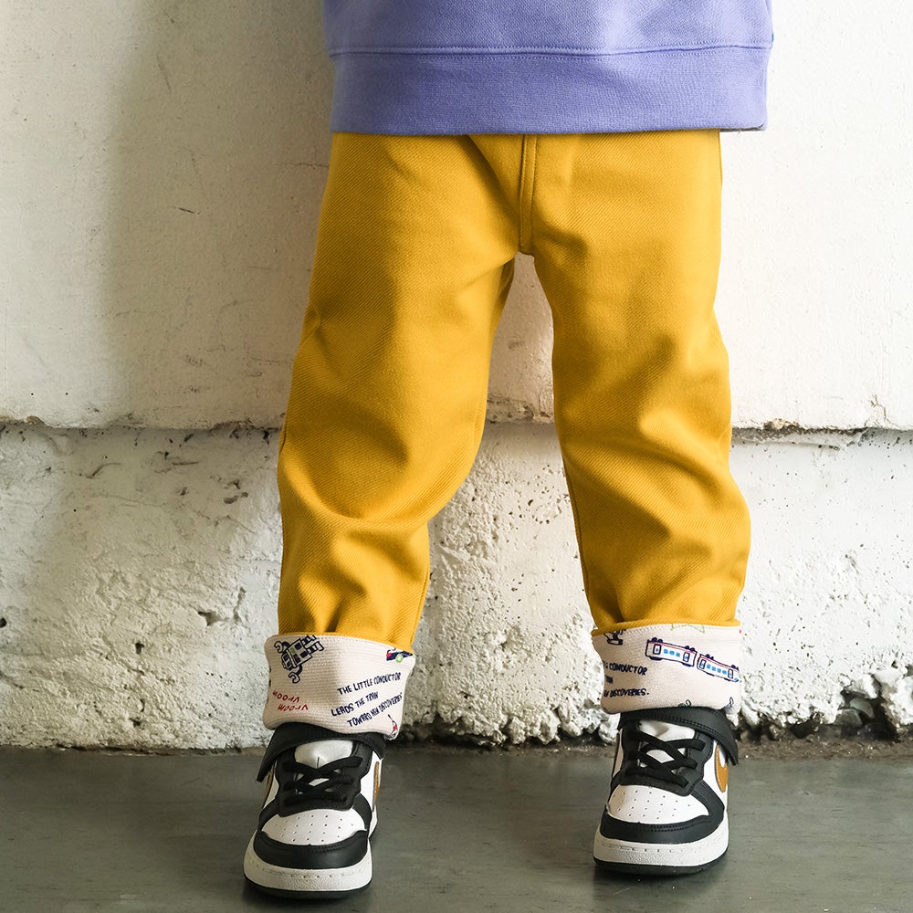 ベビー服 男の子 子ども服 こども キッズストレッチ ツイルニット 乗り物 ロゴ 折り返し 2way ロングパンツ