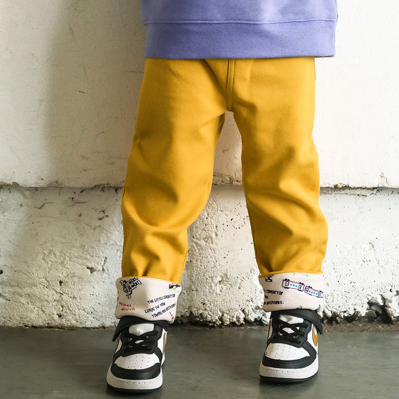 ベビー服 男の子 子ども服 こども キッズストレッチ ツイルニット 乗り物 ロゴ 折り返し 2way ロングパンツ