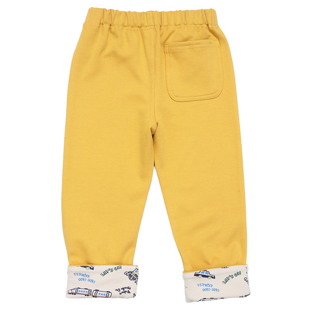ベビー服 男の子 子ども服 こども キッズストレッチ ツイルニット 乗り物 ロゴ 折り返し 2way ロングパンツ イエロー(04) 背面