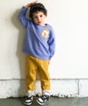 ベビー服 男の子 子ども服 こども キッズストレッチ ツイルニット 乗り物 ロゴ 折り返し 2way ロングパンツ イエロー(04) モデル画像1