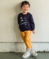 ベビー服 男の子 子ども服 こども キッズストレッチ ツイルニット 乗り物 ロゴ 折り返し 2way ロングパンツ イエロー(04) モデル画像3