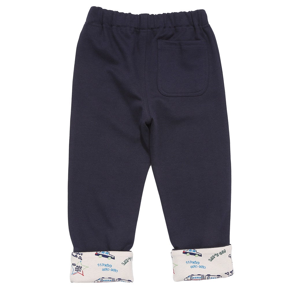 ベビー服 男の子 子ども服 こども キッズストレッチ ツイルニット 乗り物 ロゴ 折り返し 2way ロングパンツ ネイビー(06) 背面