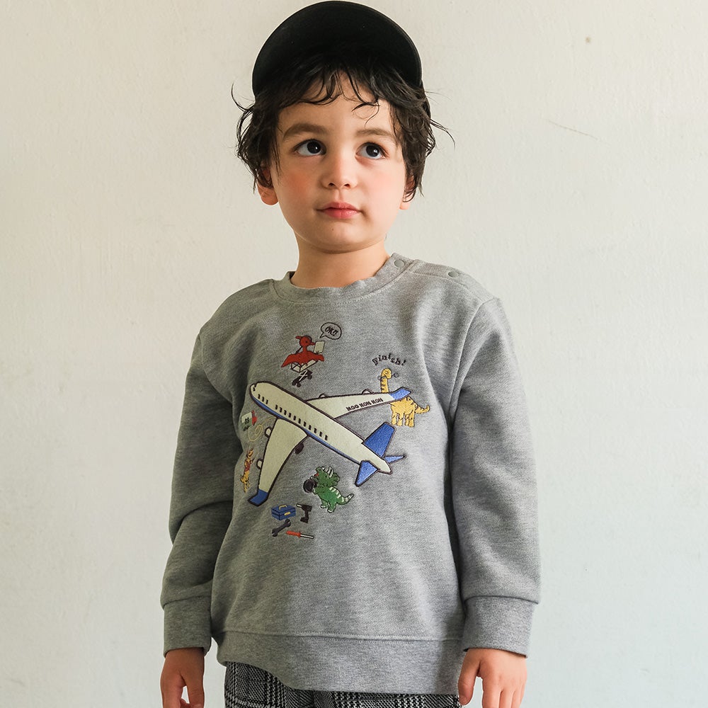 ベビー服 男の子 子ども服 こども キッズ 飛行機 カラフル 恐竜 ワッペン 刺繍 裏毛トレーナー