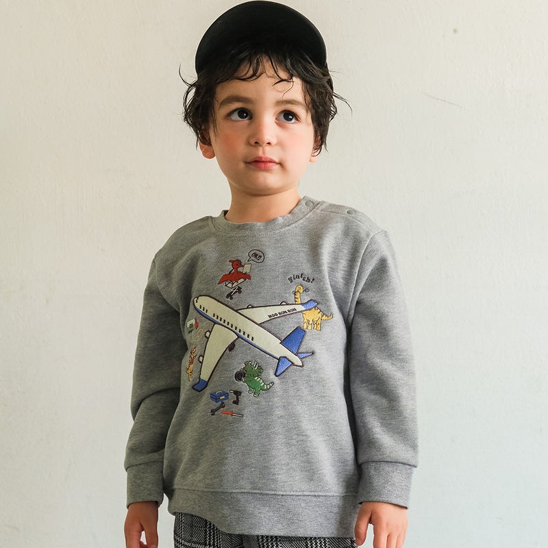 ベビー服 男の子 子ども服 こども キッズ 飛行機 カラフル 恐竜 ワッペン 刺繍 裏毛トレーナー