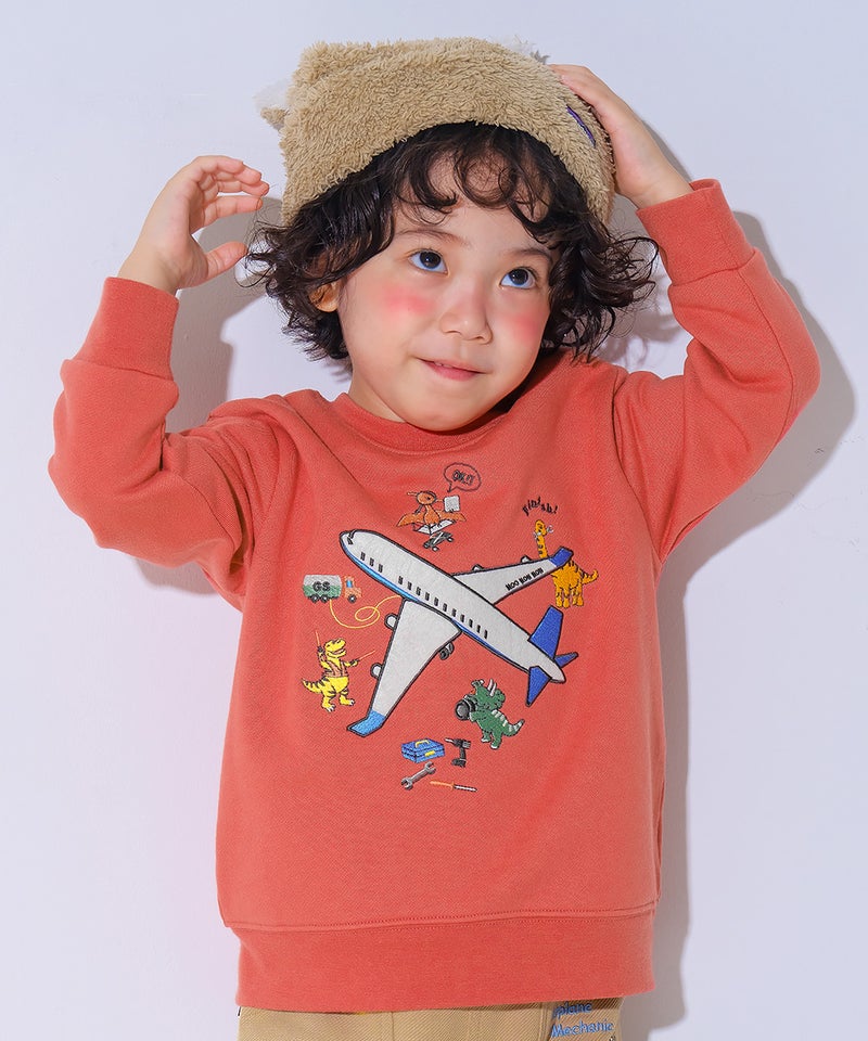 飛行機 カラフル 恐竜 ワッペン 刺繍 乗り物 裏毛トレーナー