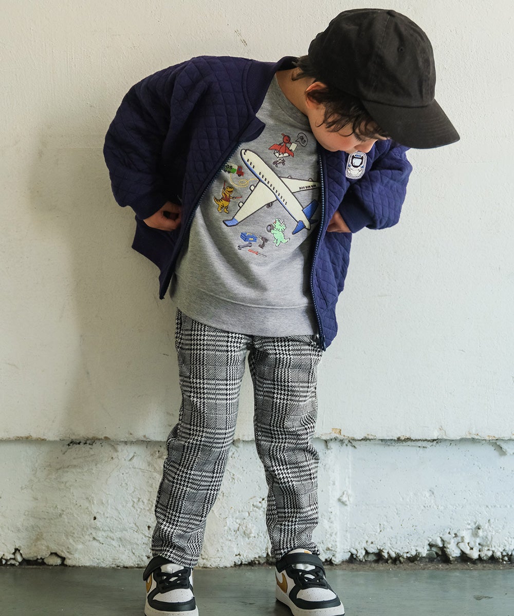 ベビー服 男の子 子ども服 こども キッズ 飛行機 カラフル 恐竜 ワッペン 刺繍 裏毛トレーナー 杢ｸﾞﾚｰ(92) モデル画像3