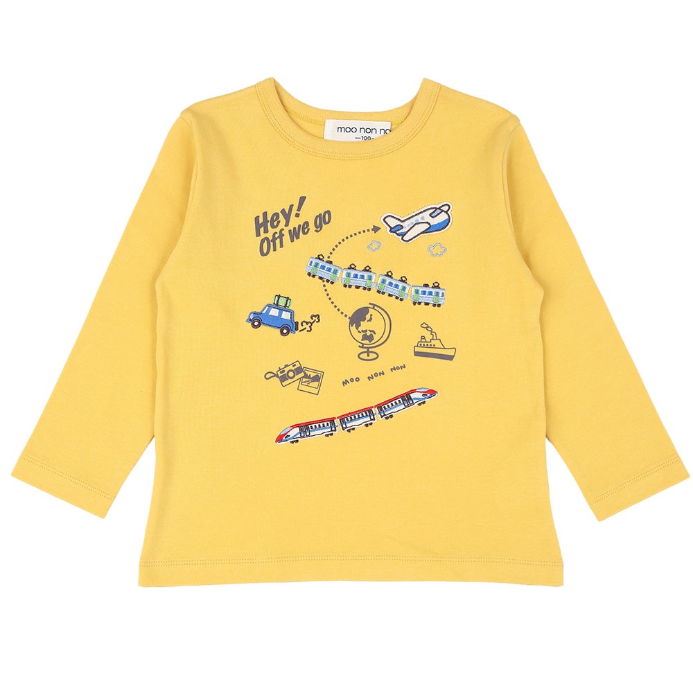 ベビー服 男の子 子ども服 こども キッズ 電車 刺繍 飛行機 乗り物 ワッペン 長そで ロンT イエロー(04) 正面