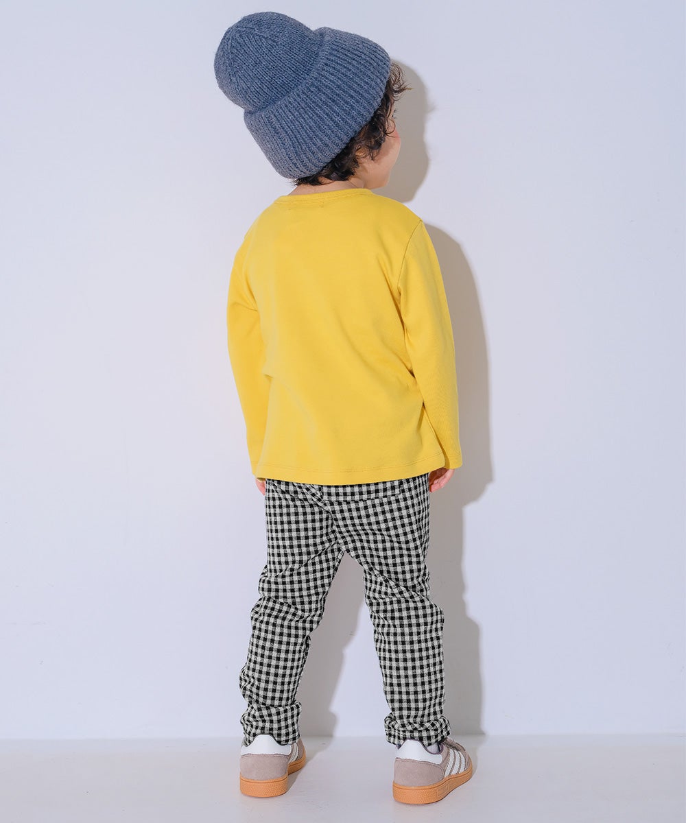 ベビー服 男の子 子ども服 こども キッズ 電車 刺繍 飛行機 乗り物 ワッペン 長そで ロンT イエロー(04) モデル画像2