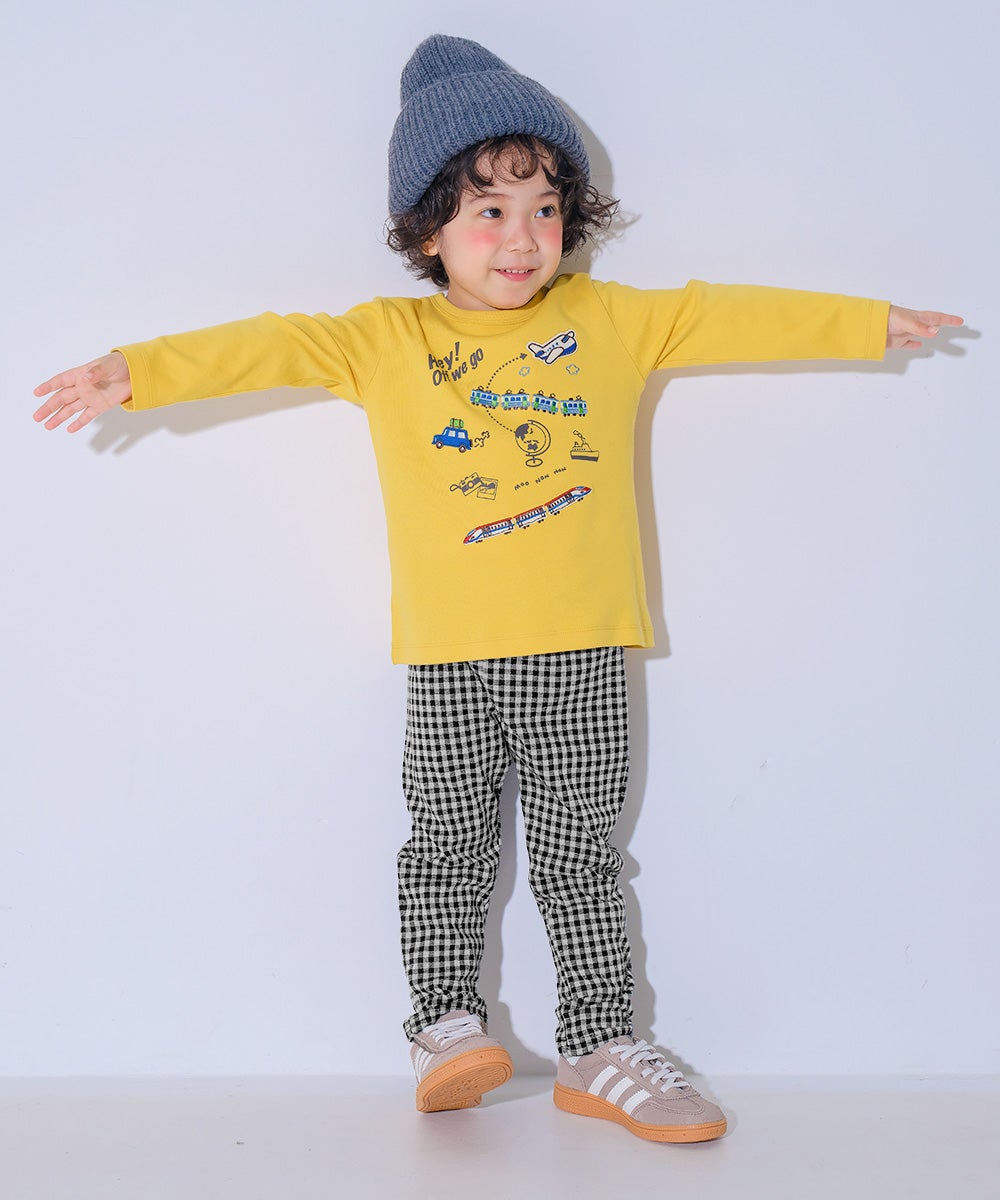 ベビー服 男の子 子ども服 こども キッズ 電車 刺繍 飛行機 乗り物 ワッペン 長そで ロンT イエロー(04) モデル画像3
