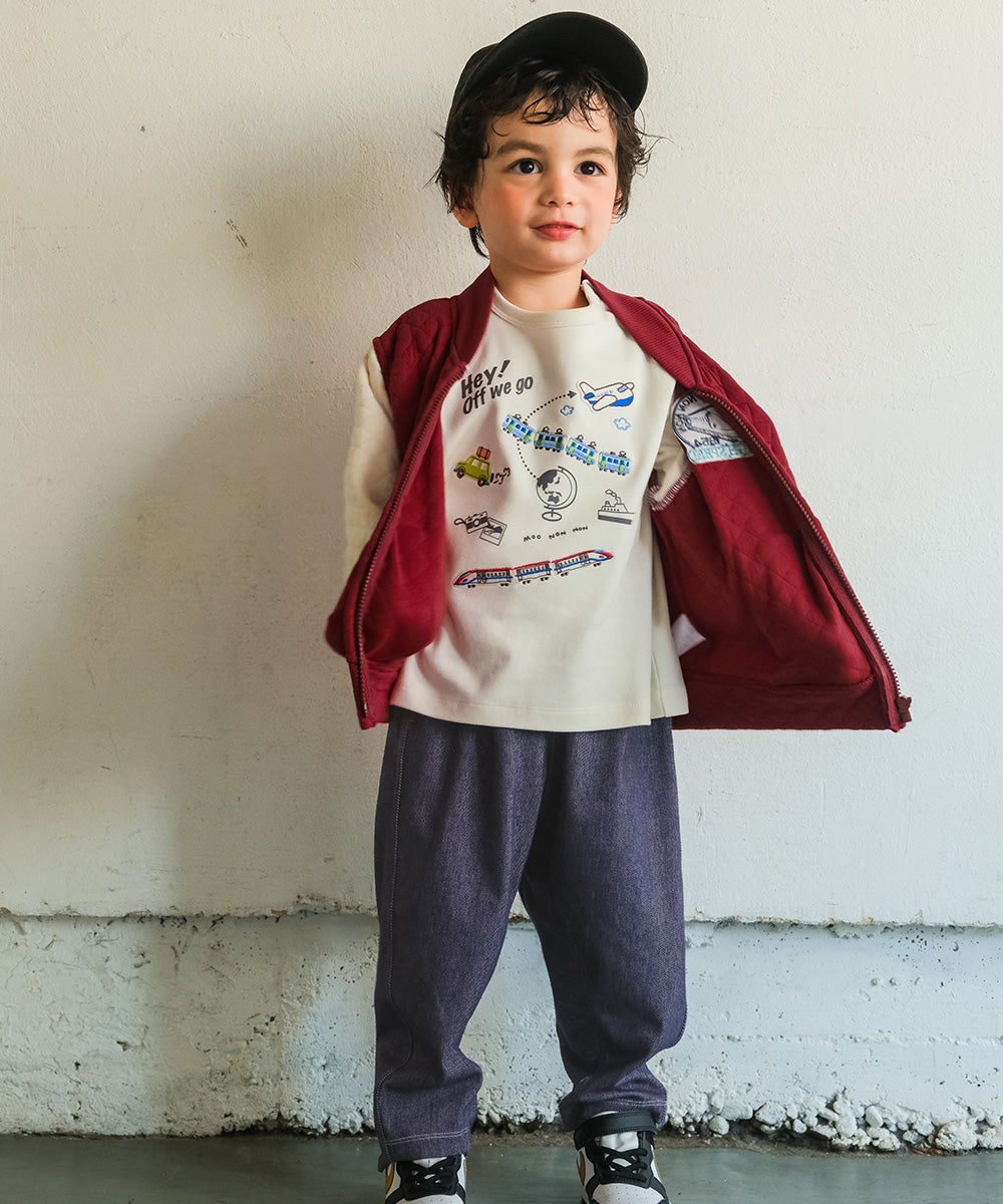 ベビー服 男の子 子ども服 こども キッズ 電車 刺繍 飛行機 乗り物 ワッペン 長そで ロンT オフホワイト(11) モデル画像3