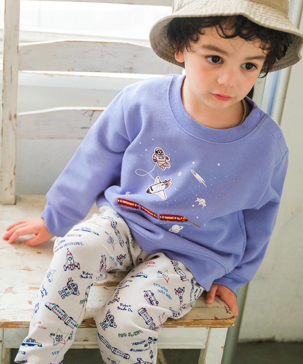 ベビー服 男の子 ストレッチ オリジナルプリント 乗り物 ロボット レギンスパンツ アイボリー(12) モデル画像2