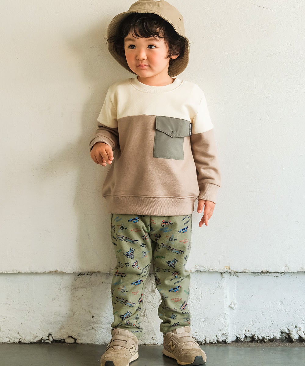 ベビー服 男の子 ストレッチ オリジナルプリント 乗り物 ロボット レギンスパンツ カーキ(82) モデル画像2