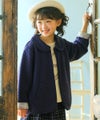 ベビー服 女の子 音符刺繍 花柄切替え 襟つき キルトニットジャケット ネイビー(06) モデル画像1