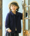 ベビー服 女の子 音符刺繍 花柄切替え 襟つき キルトニットジャケット ネイビー(06) モデル画像3