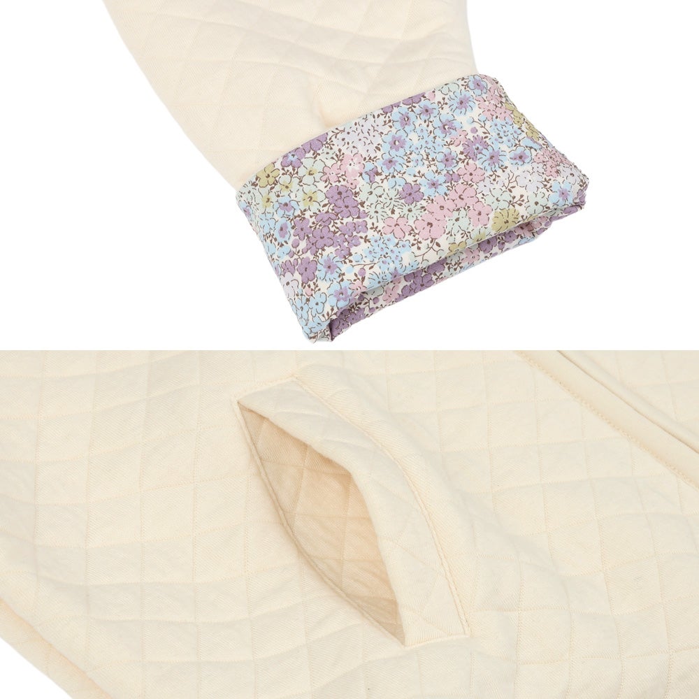 ベビー服 女の子 音符刺繍 花柄切替え 襟つき キルトニットジャケット アイボリー(12) デザインポイント2