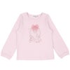 ベビー服 女の子 綿100％ リボンつきドレスミラープリント Tシャツ ピンク(02) 正面