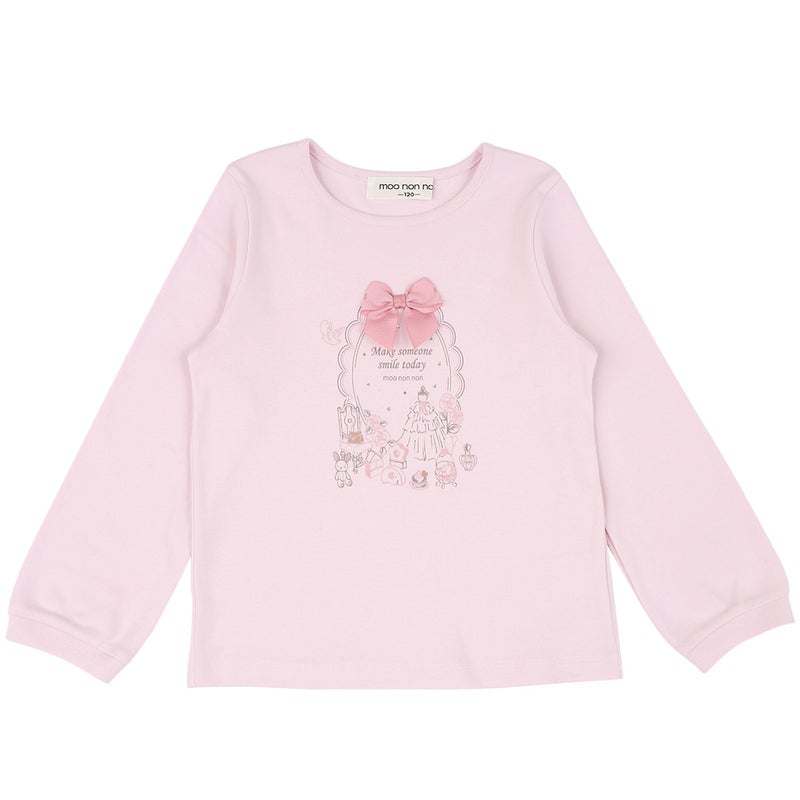 綿100％ リボンつきドレスミラープリント Tシャツ