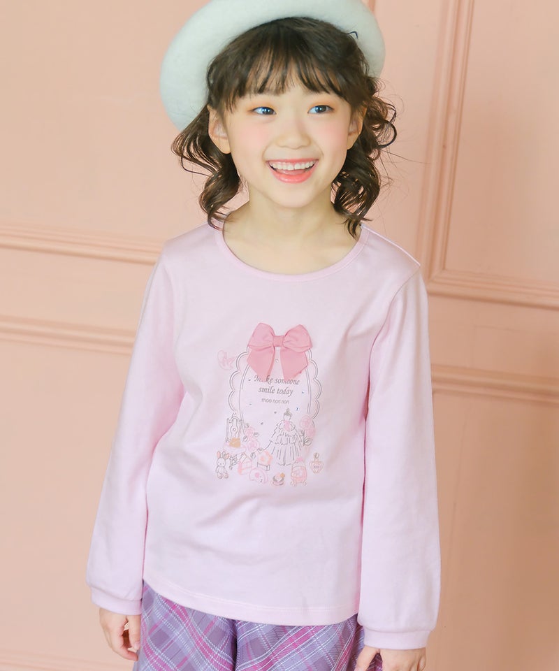 綿100% リボンつきドレスミラープリント Tシャツ