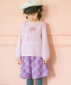 ベビー服 女の子 綿100％ リボンつきドレスミラープリント Tシャツ ピンク(02) モデル画像全身