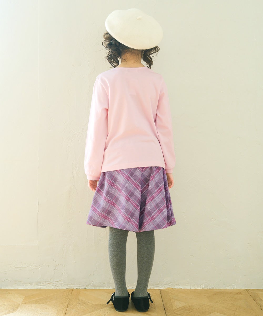ベビー服 女の子 綿100％ リボンつきドレスミラープリント Tシャツ ピンク(02) モデル画像3