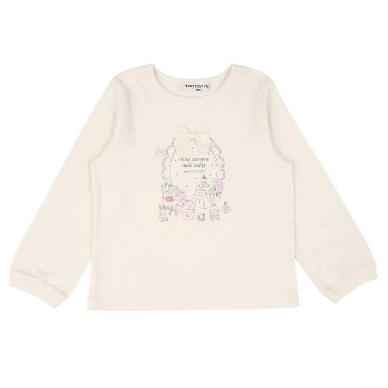 綿100％ リボンつきドレスミラープリント Tシャツ