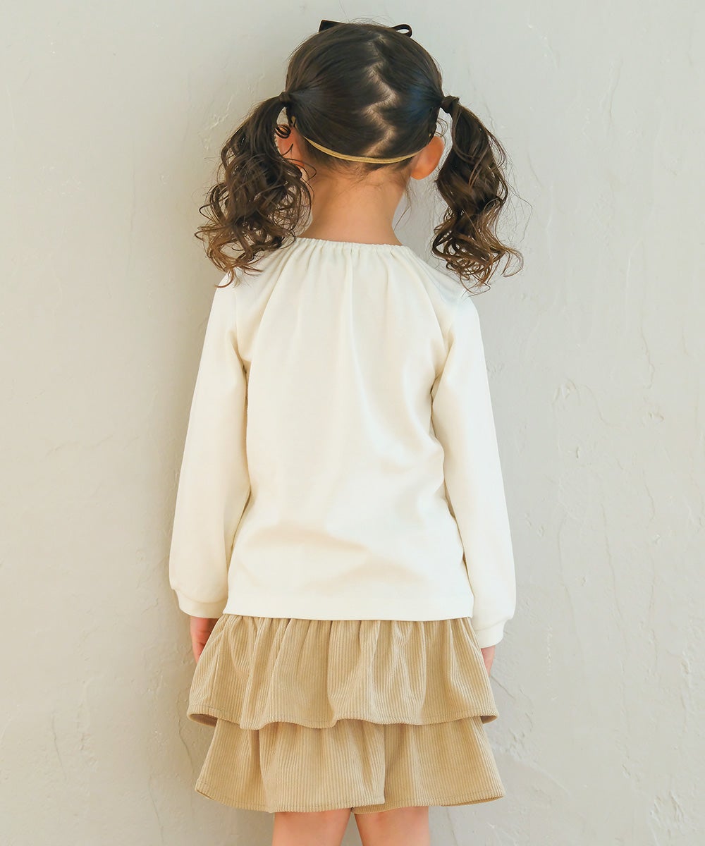 ベビー服 女の子 綿100％ リボンつきドレスミラープリント Tシャツ オフホワイト(11) モデル画像3