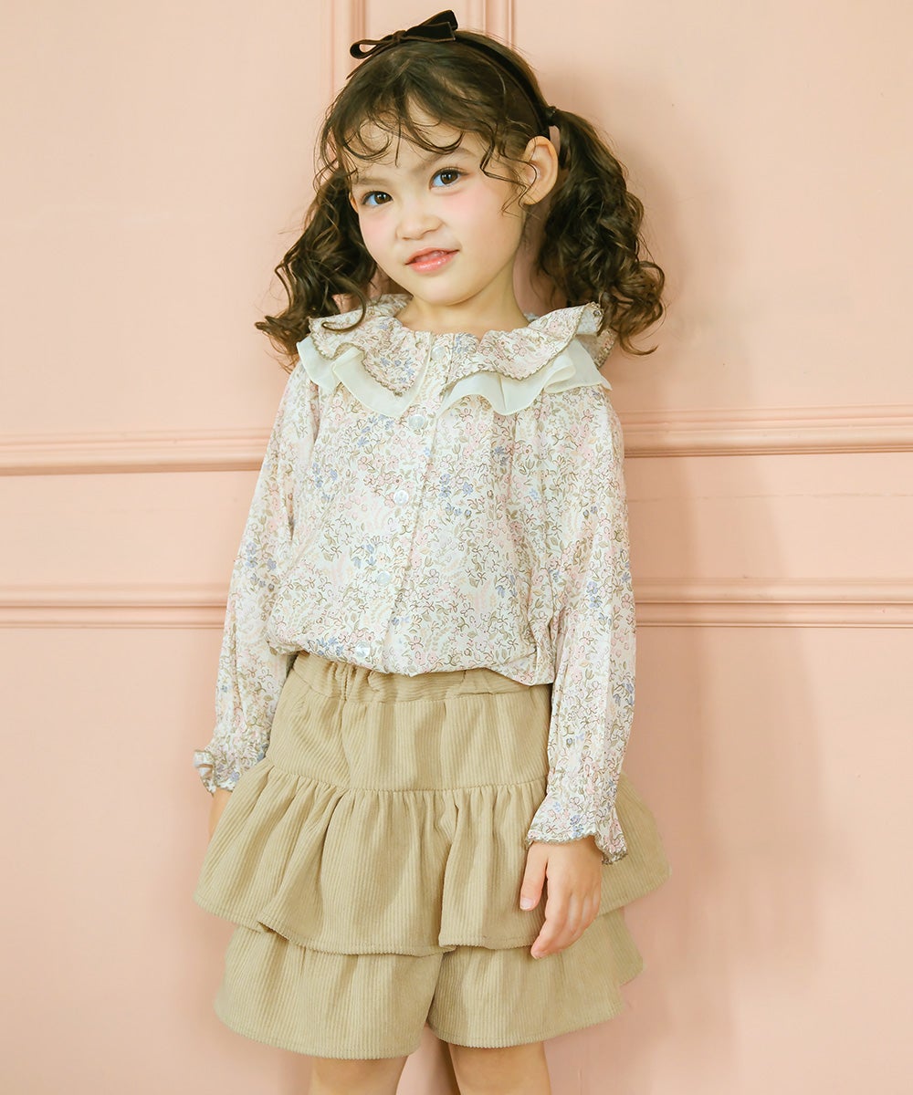 ベビー服 女の子 ギャザーフリル コーデュロイキュロットパンツ ベージュ(51) モデル画像アップ