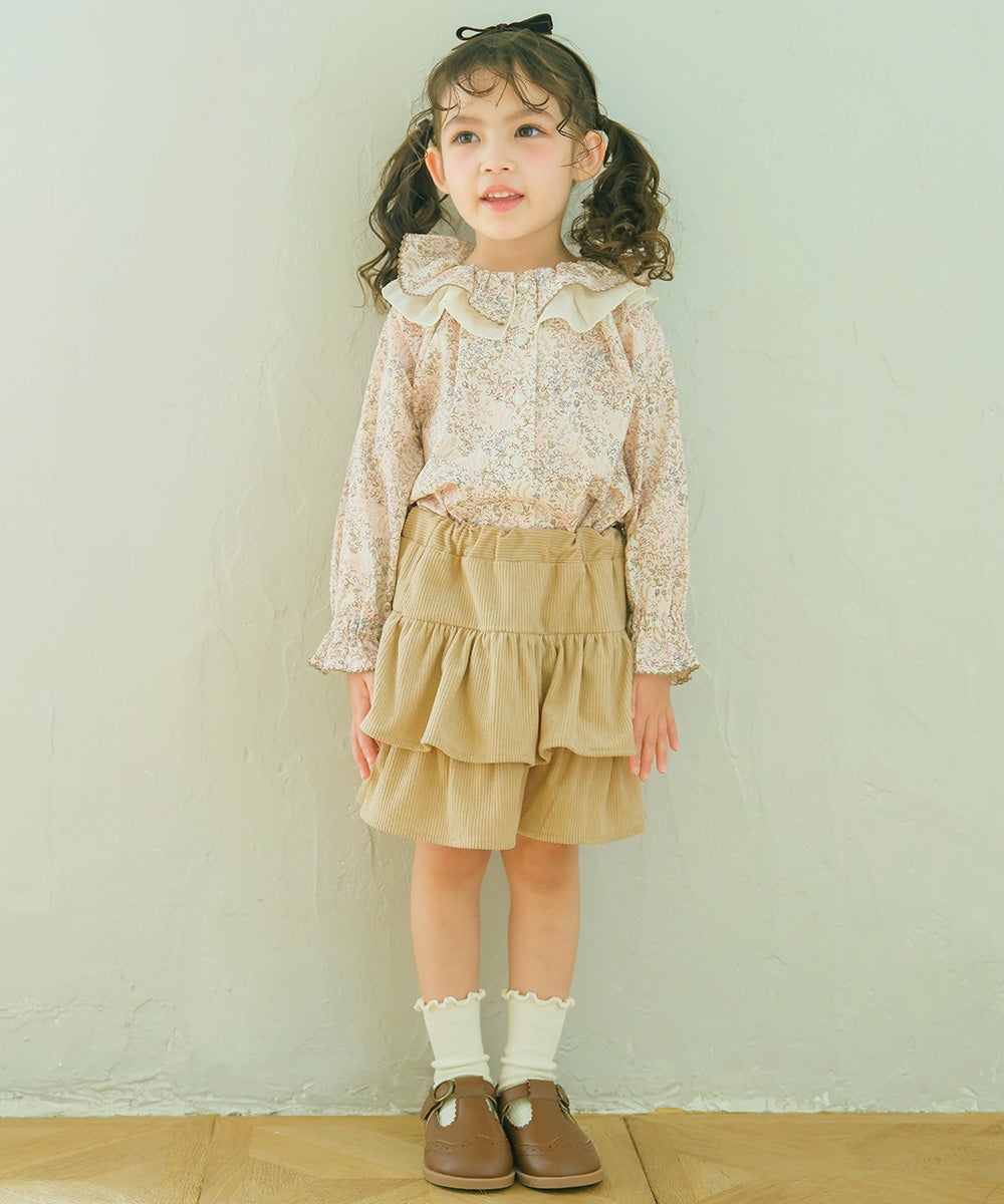 ベビー服 女の子 ギャザーフリル コーデュロイキュロットパンツ ベージュ(51) モデル画像3