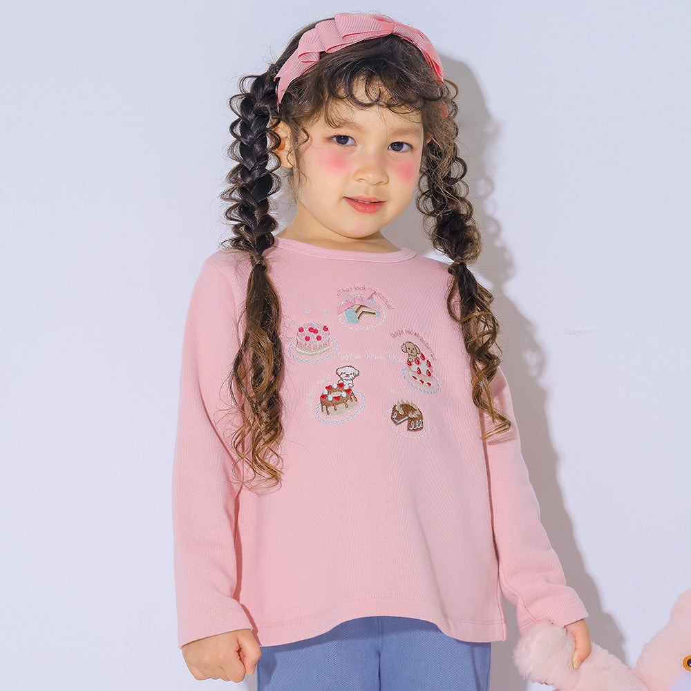 ベビー服 女の子 スイーツ刺繍 バックリボンつきトレーナー