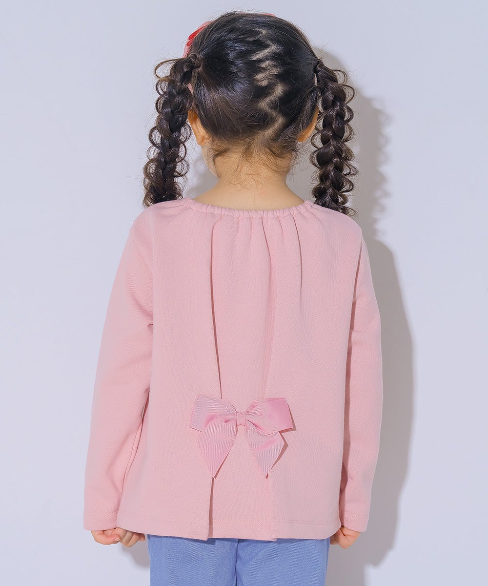 ベビー服 女の子 スイーツ刺繍 バックリボンつきトレーナー ピンク(02) モデル画像全身